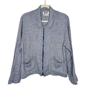 Flax Blue Textured 100% Linen Zip Jacket, S